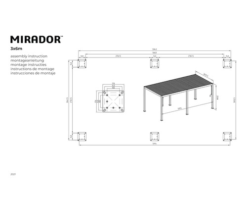 Instructions de montage pour le pavillon Mirador 3x6 mètres avec dimensions