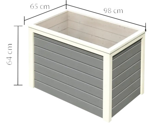 Jardinière surélevée en bois, dimensions 65 cm x 98 cm x 64 cm