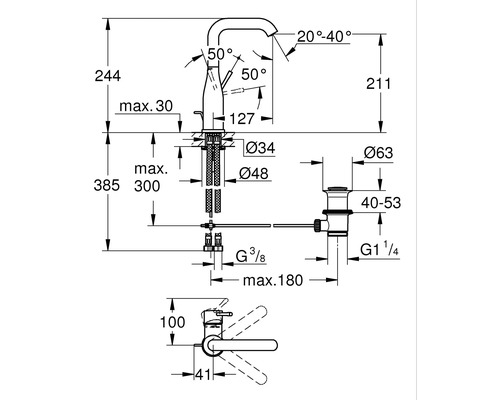 Schéma technique d''un robinet avec dimensions