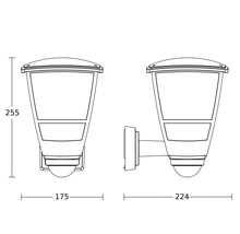 Technische Zeichnung einer Wandleuchte mit Maßen