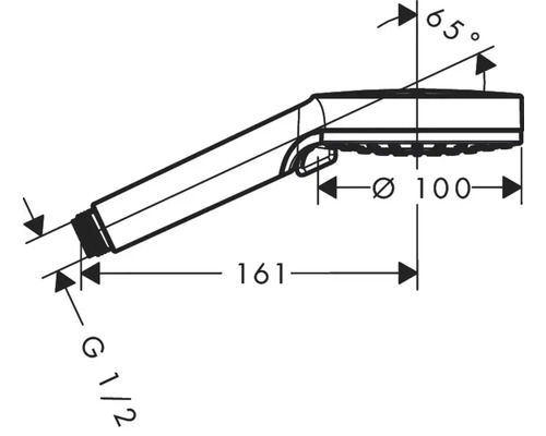 Schéma technique d''une douchette à main avec indication des dimensions
