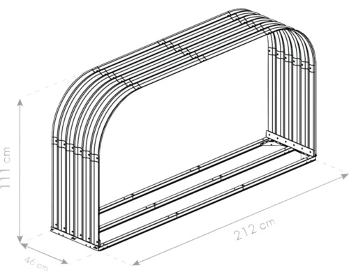 Illustration du montage d''un tunnel en film plastique mesurant 212 cm de long, 46 cm de large et 111 cm de haut.
