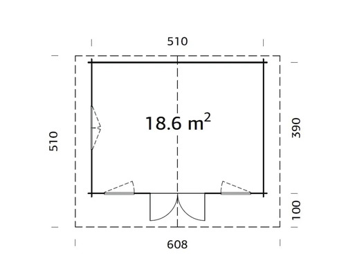 Plan d''un abri de jardin avec indications de mesure.