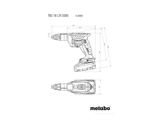 Plan de cotation visseuse pour cloisons sèches Metabo TBS 18 LTX 5000