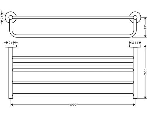 Schéma technique d''un porte-serviettes avec dimensions.