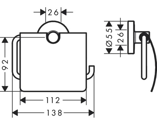 Schéma technique d''un porte-papier toilette avec dimensions.