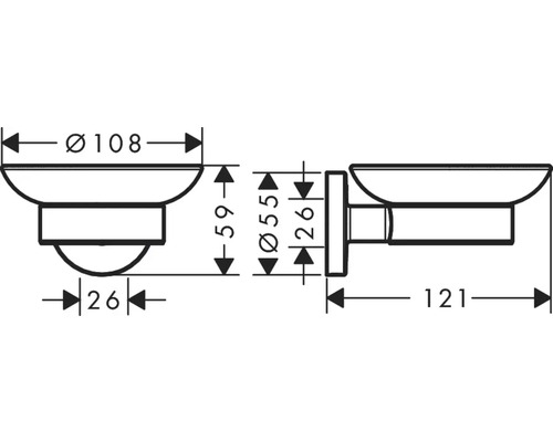 Schéma technique d''un porte-savon avec dimensions