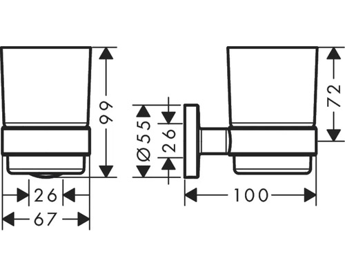 Dessin technique d''un porte-gobelet à brosse à dents avec indications de dimension