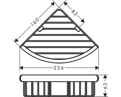 Dessin technique d''une étagère d''angle avec indications de mesure