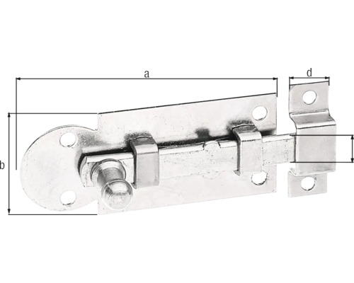 Verrou de porte avec les dimensions a, b et d