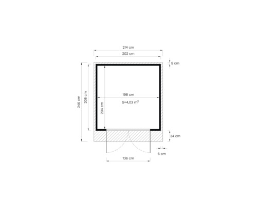 Dessin technique d''une cabane de jardin avec dimensions