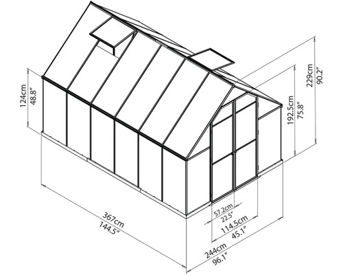 Image d''une serre avec des dimensions