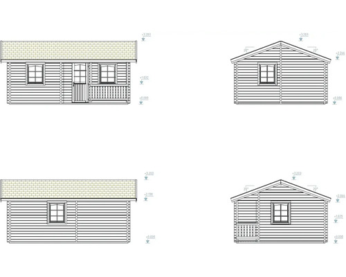 Schéma technique d''un abri de jardin avec porte et fenêtres