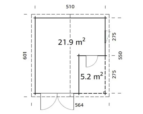Grundriss eines Gartenhauses mit Massangaben