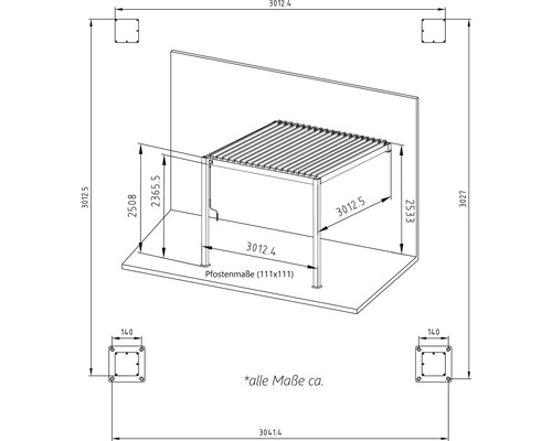 Dessin technique d''une pergola avec dimensions