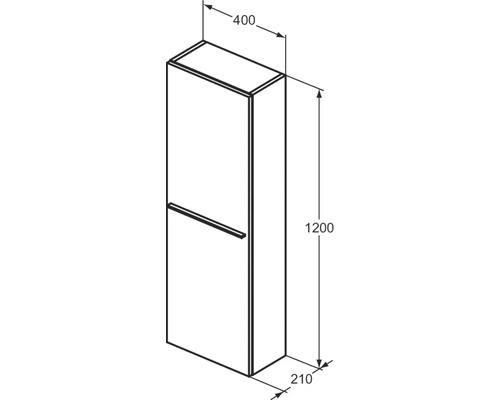 Technische Zeichnung eines Badezimmer Hochschranks mit den Maßen 400 x 1200 x 210 mm.