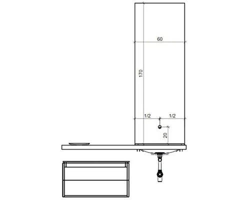 Dessin technique d''un meuble sous-lavabo avec dimensions