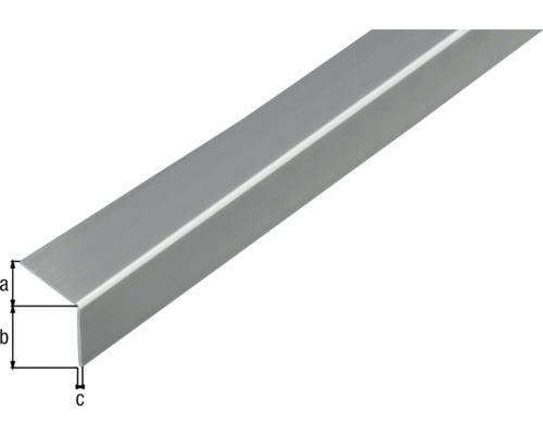 Winkelprofil aus Metall mit Massangaben a, b und c.