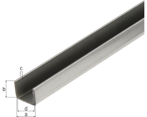 Profilé en U métallique avec indications de dimensions