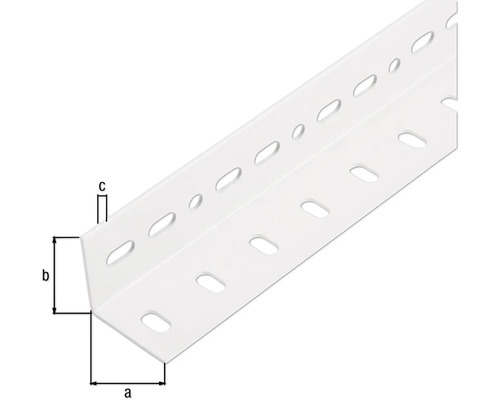 Cornière perforée en métal avec indications de dimensions