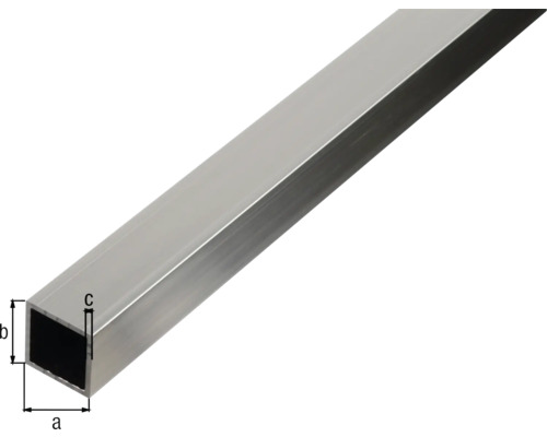 Tube carré en aluminium avec indications de dimensions