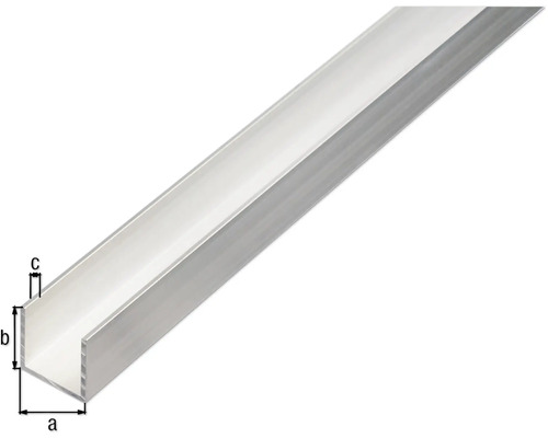 Profilé en U métallique avec indications de dimension