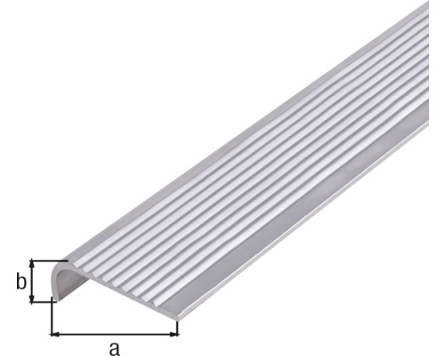Profil d''arête d''escalier en aluminium avec rainures et indications de dimension