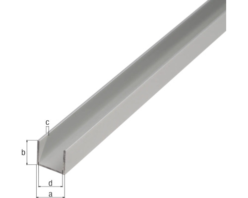 Profilé en U métallique avec indications de dimension