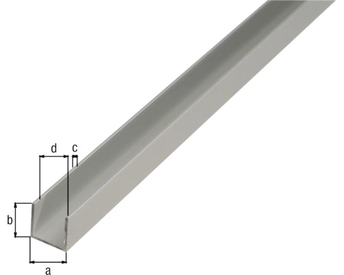 U-Profil aus Metall mit Massangaben