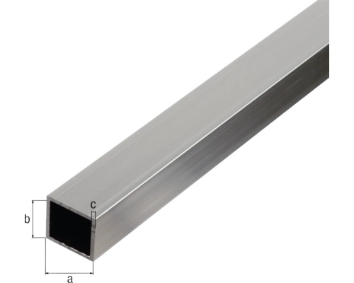 Tube carré en aluminium avec indication des dimensions