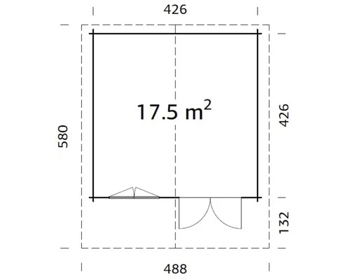 Plan d''un abri de jardin avec dimensions et une superficie de 17,5 mètres carrés