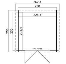 Grundrisszeichnung eines Gartenhauses mit Maßangaben