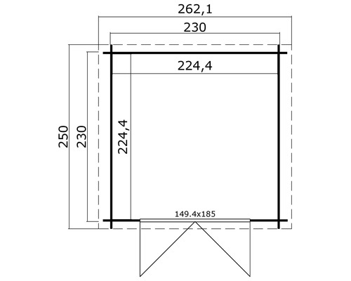 Plan d''un abri de jardin avec indications de dimensions
