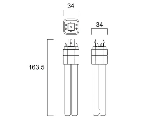 Schéma technique d''une lampe avec indications de mesure