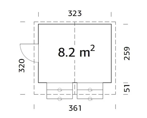 Plan d''un abri de jardin d''une superficie de 8,2 mètres carrés