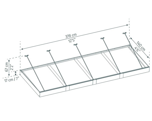 Schéma technique d''un système de couverture avec indications de dimensions