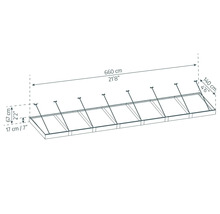 Schéma d''un abri avec des dimensions de 660 cm de long, 140 cm de large et 67 cm de haut