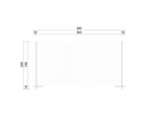 Technische Zeichnung einer Sichtschutzwand mit Maßangaben