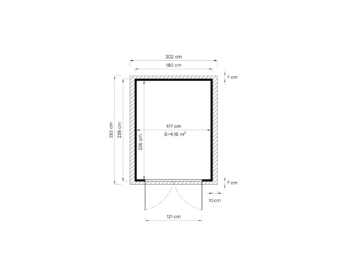 Grundrisszeichnung mit Maßangaben: 252 cm Höhe, 202 cm Breite, 4,16 m² Fläche