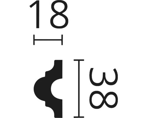 Dimensions d''une moulure décorative : 18 millimètres de large et 38 millimètres de haut