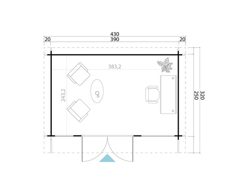 Plan d''un abri de jardin avec mobilier et plantation
