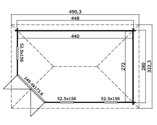 Grundriss eines Gartenhauses mit Maßangaben
