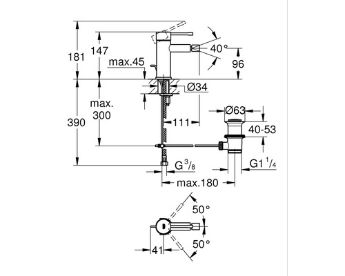 Schéma technique d''un robinet avec dimensions