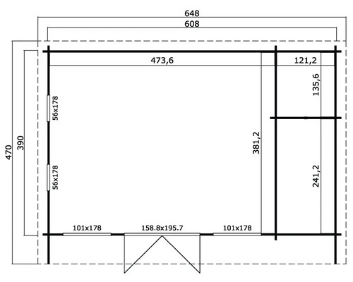 Plan d''un abri de jardin avec indications de dimensions