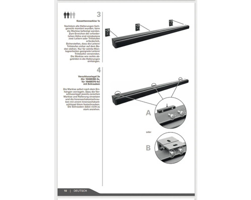 Instructions pour la fixation d''un store cassette avec supports et loquets de verrouillage