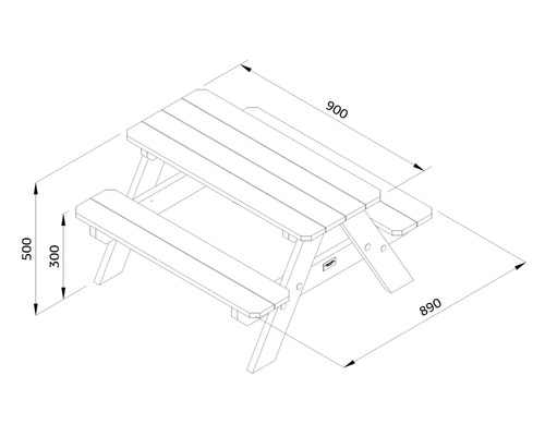 Technische Zeichnung eines Picknicktisches mit Maßen.