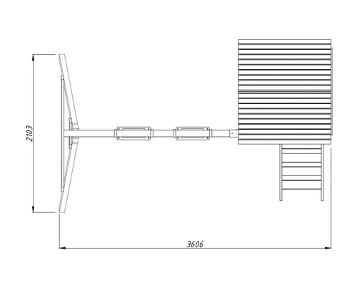 Vue de dessus d''une cabane de jeu avec toboggan et échelle, avec des indications de hauteur et de largeur