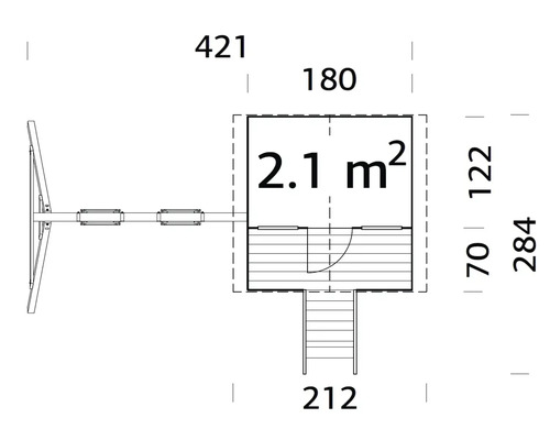 Plan d''un cabanon avec balançoire et indications de dimensions