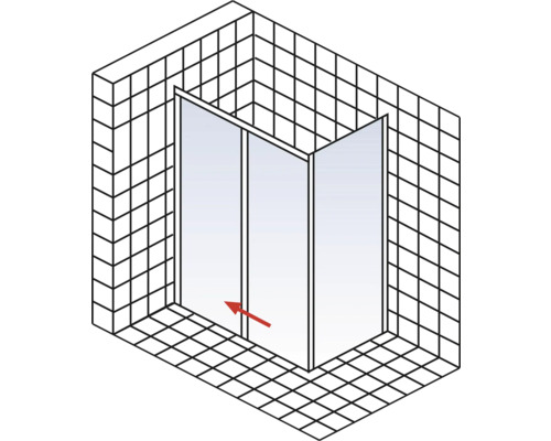 Douche d'angle avec portes en verre dans une douche carrelée