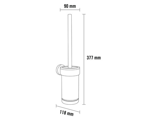 Dessin technique d''une garniture de WC avec les dimensions 90 mm, 118 mm et 377 mm.
